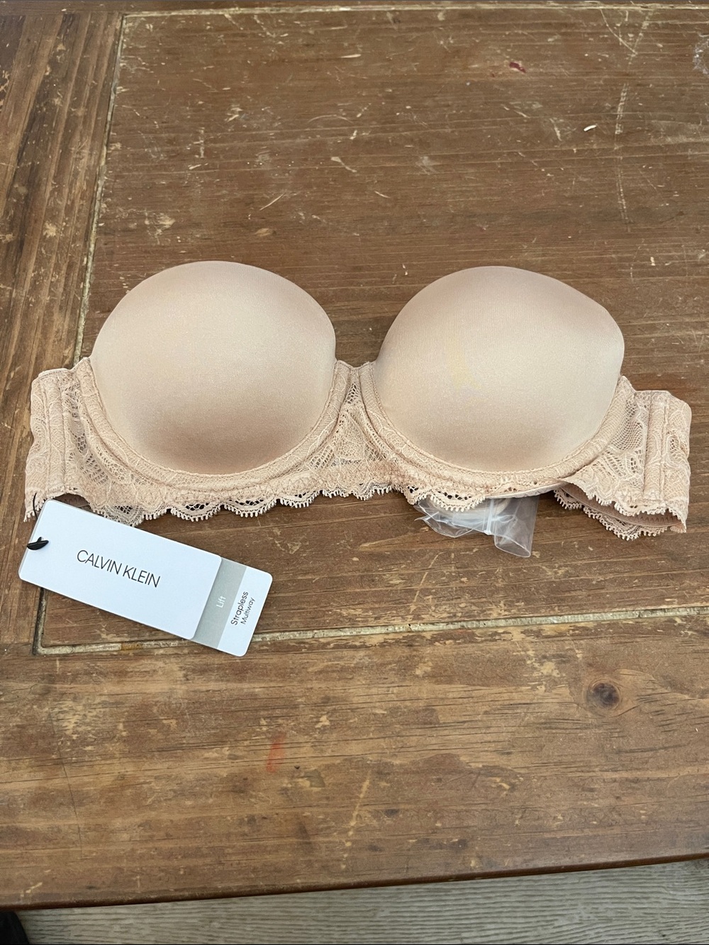 Calvin Klein Beige Strapless Lace-Trim Bandeau Bra
